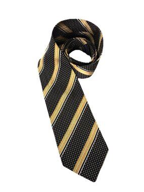KENZO Men's 100% Silk Tie Black White Gold Stripes Made in Italy